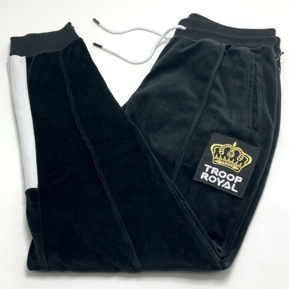 Men’s Black White Crown Royal Velour Track Pants